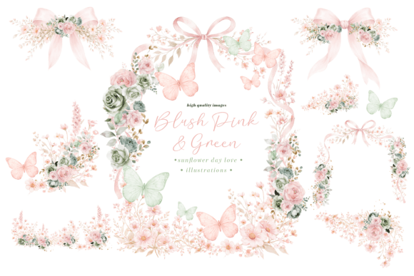 Download Blush Pink &amp; Sage Wildflowers Clipart, - Art Collection