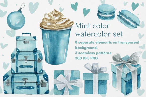 Download Mint Watercolor Clipart with Giftbox - Art Collection