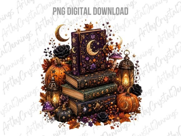 Download Magical Celestial Autumn Book Stack PNG - Magical Collection