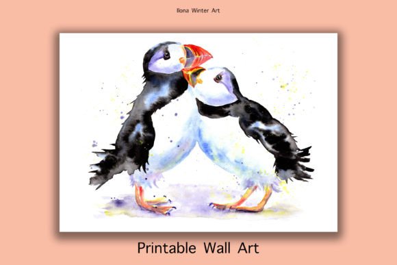 Download Watercolor Puffins Printable Wall Art - Art Collection