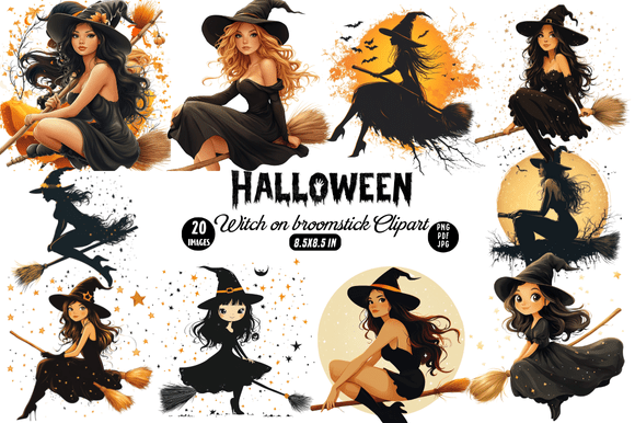 Download Halloween Witch on Broomstick Clipart - Art Collection