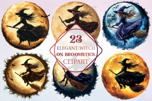 Download Elegant Witch on Broomstick Clipart - Art Collection