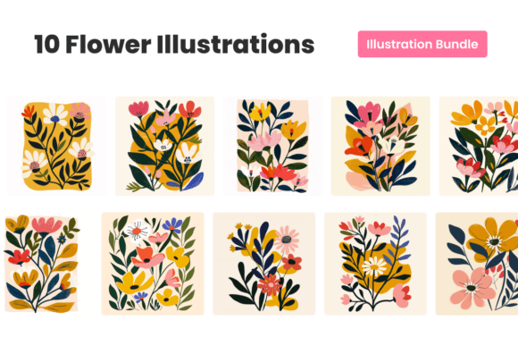 Download 10 Flower Illustrations Art Print Bundle - Art Collection