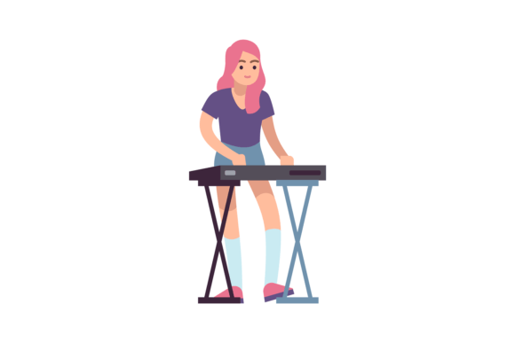 Download Girl and Electronic Piano. Young Woman P - Electronic Collection