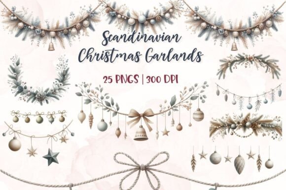 Download Scandinavian Christmas Garlands Cliparts - Art Collection