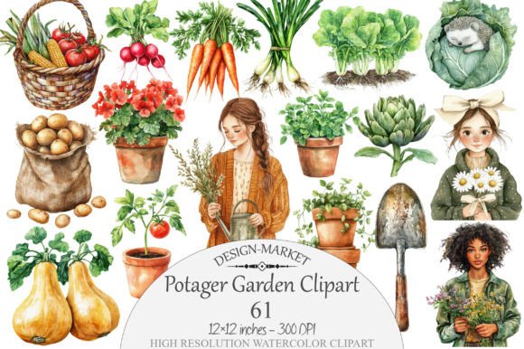 Download Watercolor Potager Garden Clipart - Art Collection