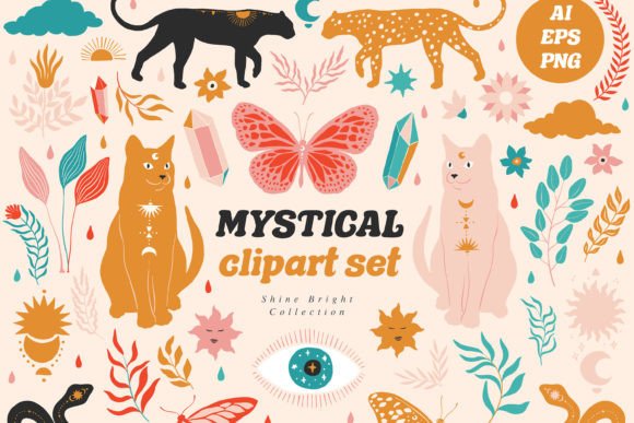 Download Mystical Clipart Set Cat Leopard Snake - Art Collection