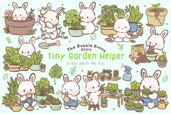 Download Kawaii Garden Bunny Clipart PNG Set - Art Collection