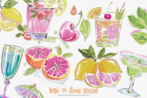 Preppy Cocktail Watercolor Clipart Set - Download Now