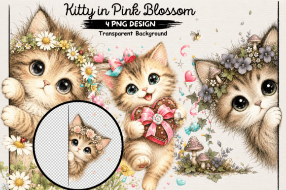 Download Kitty in Pink Blossom,Clipart PNG,Kitten - Art Collection