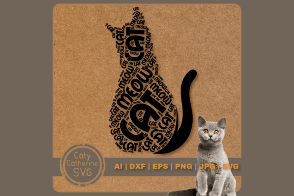 Download Cat Silhouette Word Art Cat Meow Paw SVG - Art Collection