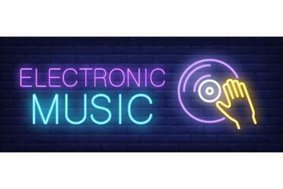 Download Electronic Music Neon Sign. Hand on Viny - Premium Bundle