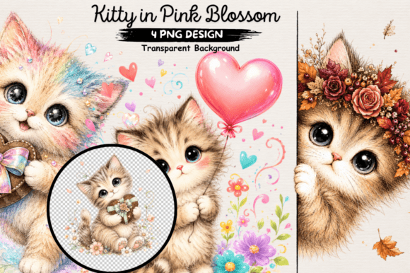 Download Kitty in Pink Blossom,Clipart PNG,Kitten - Art Collection